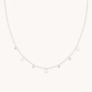 Aqua & Pearl Charm Necklace in Silver