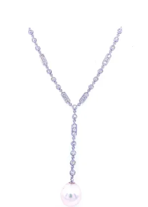 Art Deco Diamond Pearl Necklace Pendant