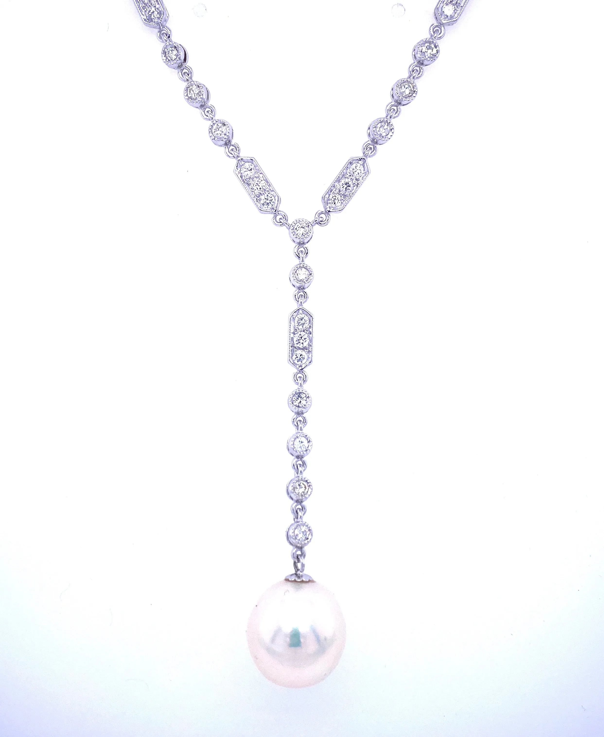 Art Deco Diamond Pearl Necklace Pendant