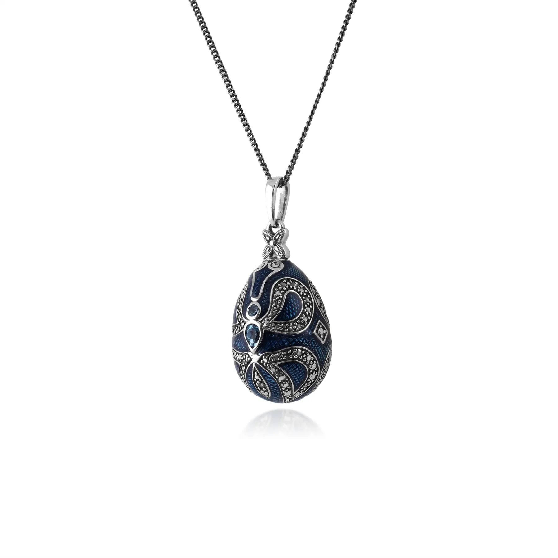 Art Nouveau Stil Blau Topas Feberge Ei in 925 Sterling Silber