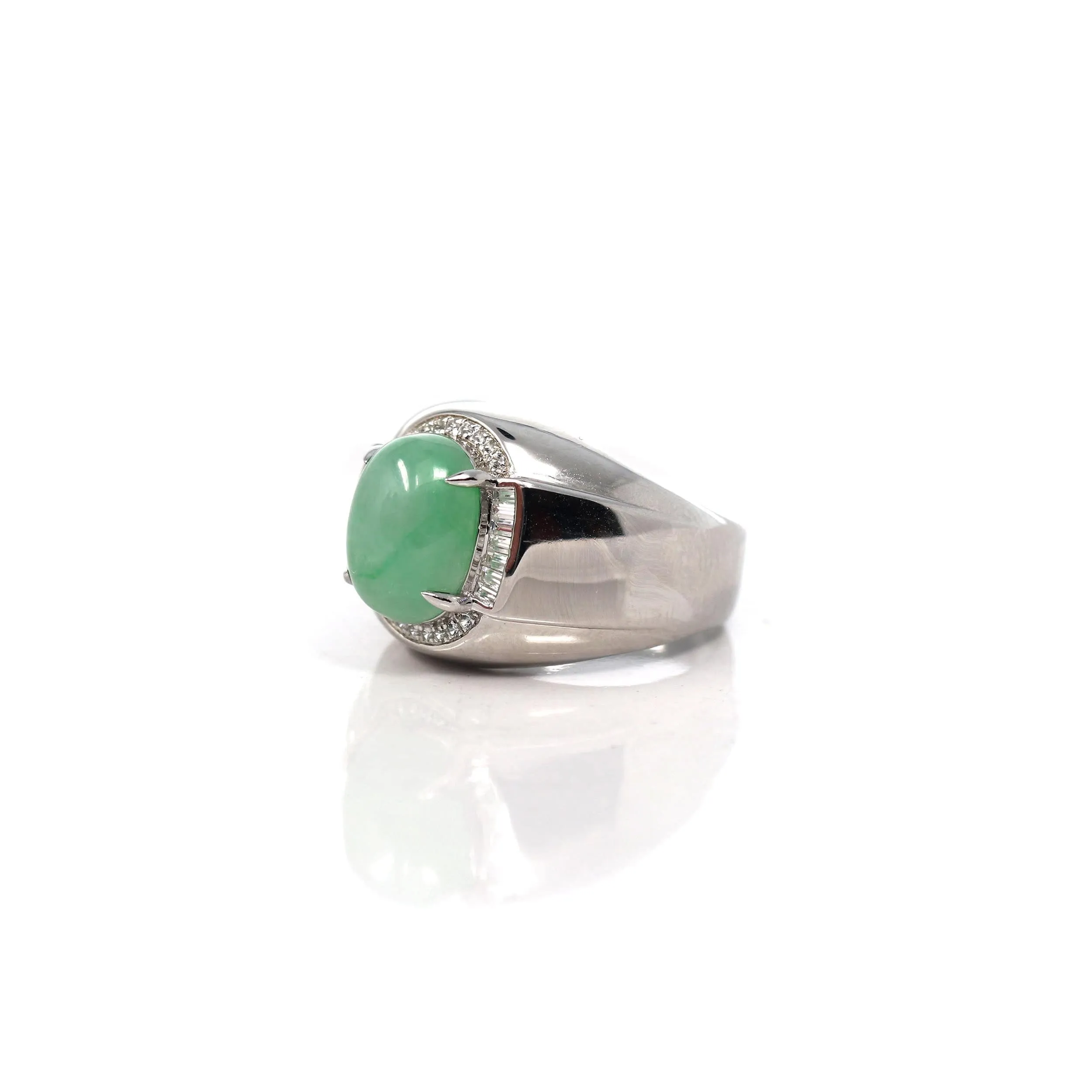 Baikalla™ Sterling Silver Genuine Green Jadeite Jade Men's Ring With Sapphire