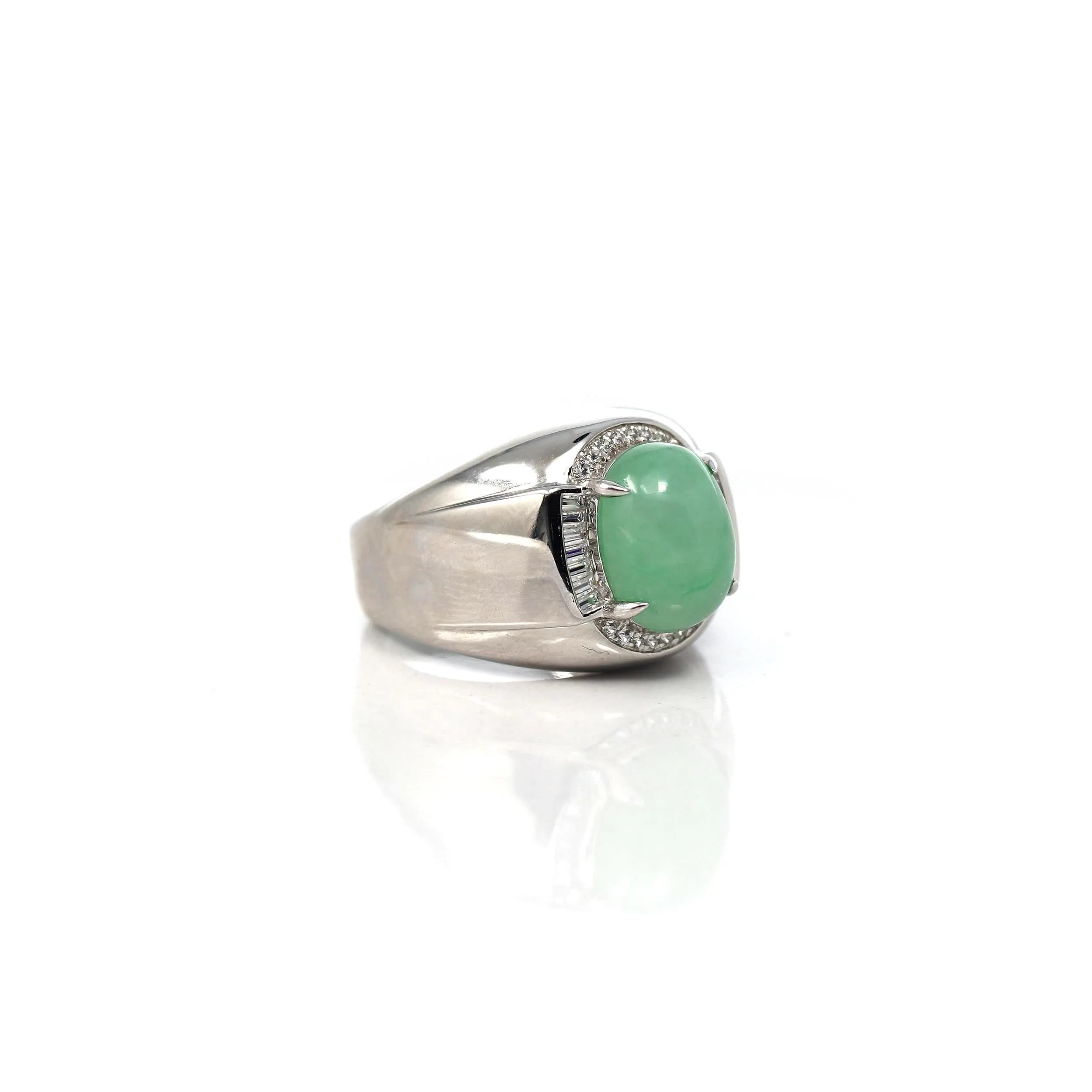 Baikalla™ Sterling Silver Genuine Green Jadeite Jade Men's Ring With Sapphire