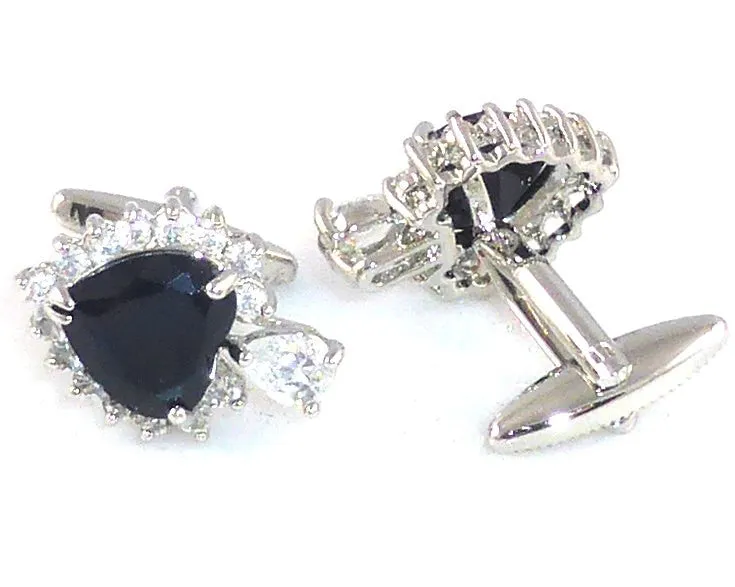 Black Sapphire Heart Cut Charms Cufflinks