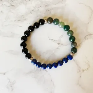 Bracelet  Black Onyx, Lapis Lazuli Agate and Moss      ID A114 - 1114