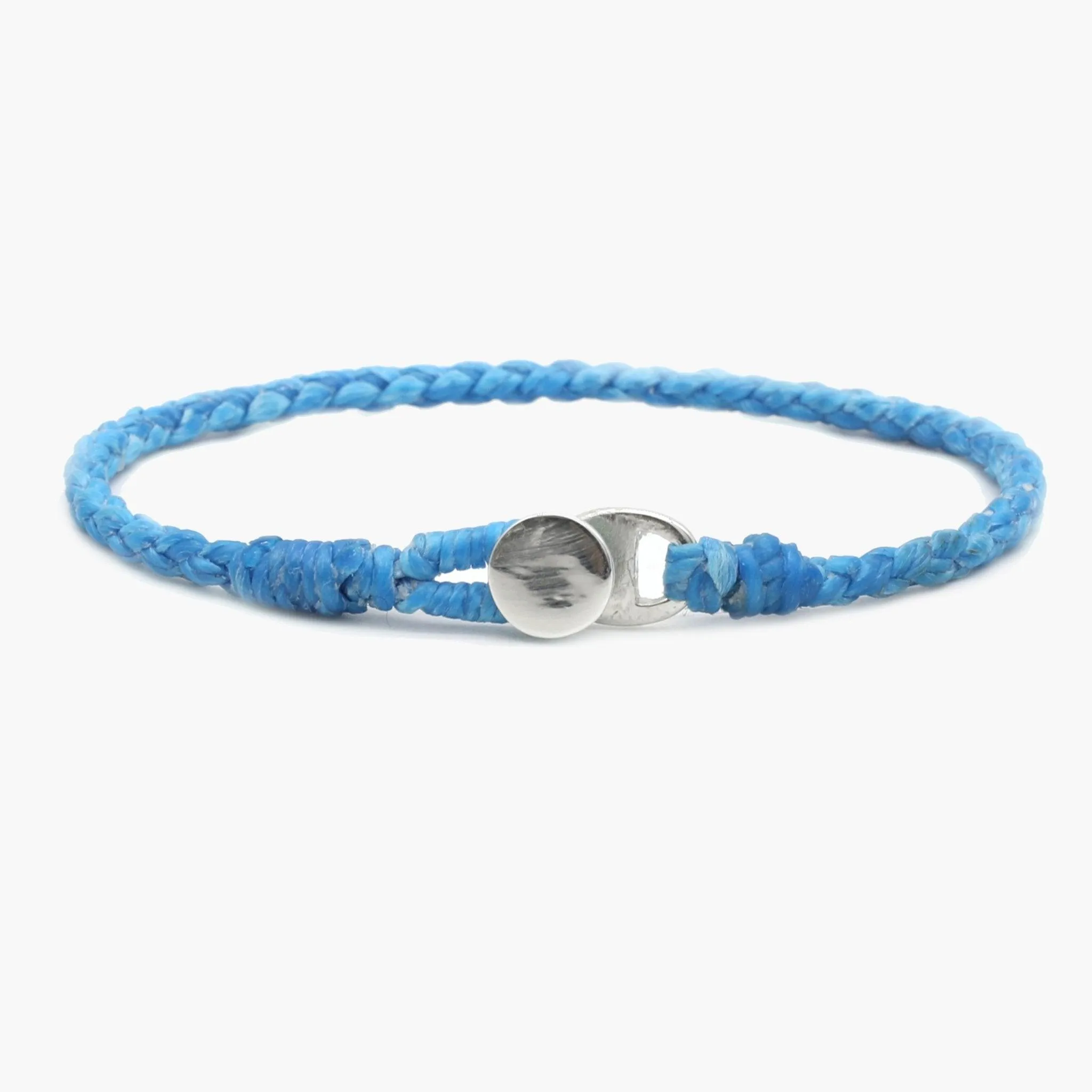 Braided Bracelet With Silver Button (Light Blue)