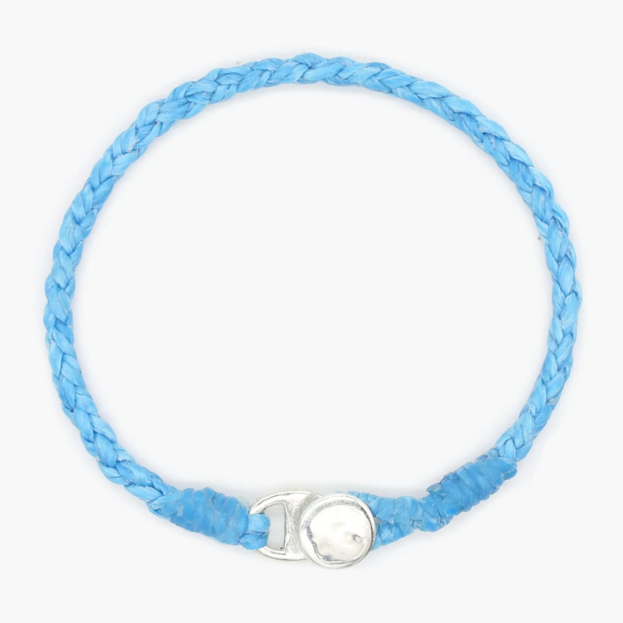 Braided Bracelet With Silver Button (Light Blue)