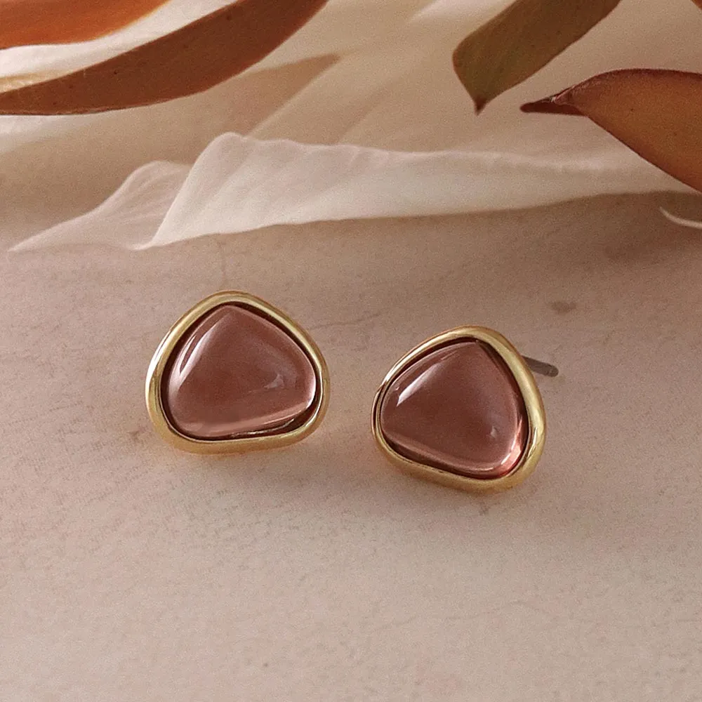 Brown Triangle Glass Jewel Studs