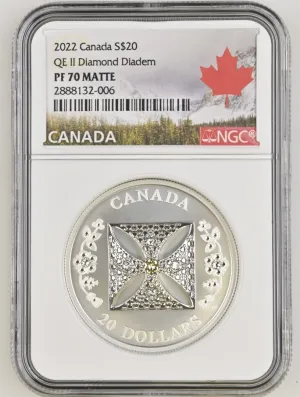 Canada Silver 2022 $20 QE II Diamond Diadem - Tiara Themed PF 1.009oz, .9999