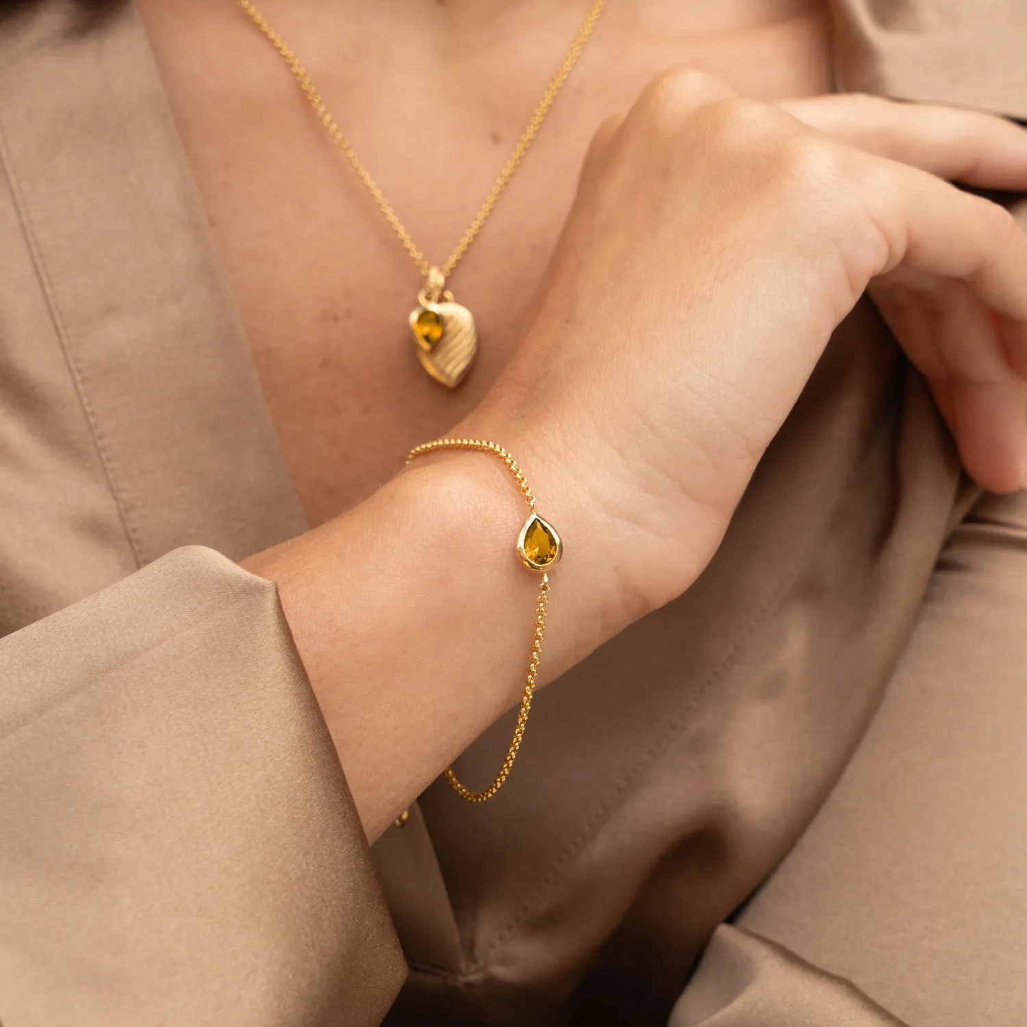 Citrine Pear Chain Bracelet