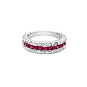 Classic Square Ruby and Diamond Band