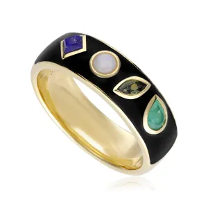 Coded Whispers Schwarzer Emaille "Love" Edelstein Ring