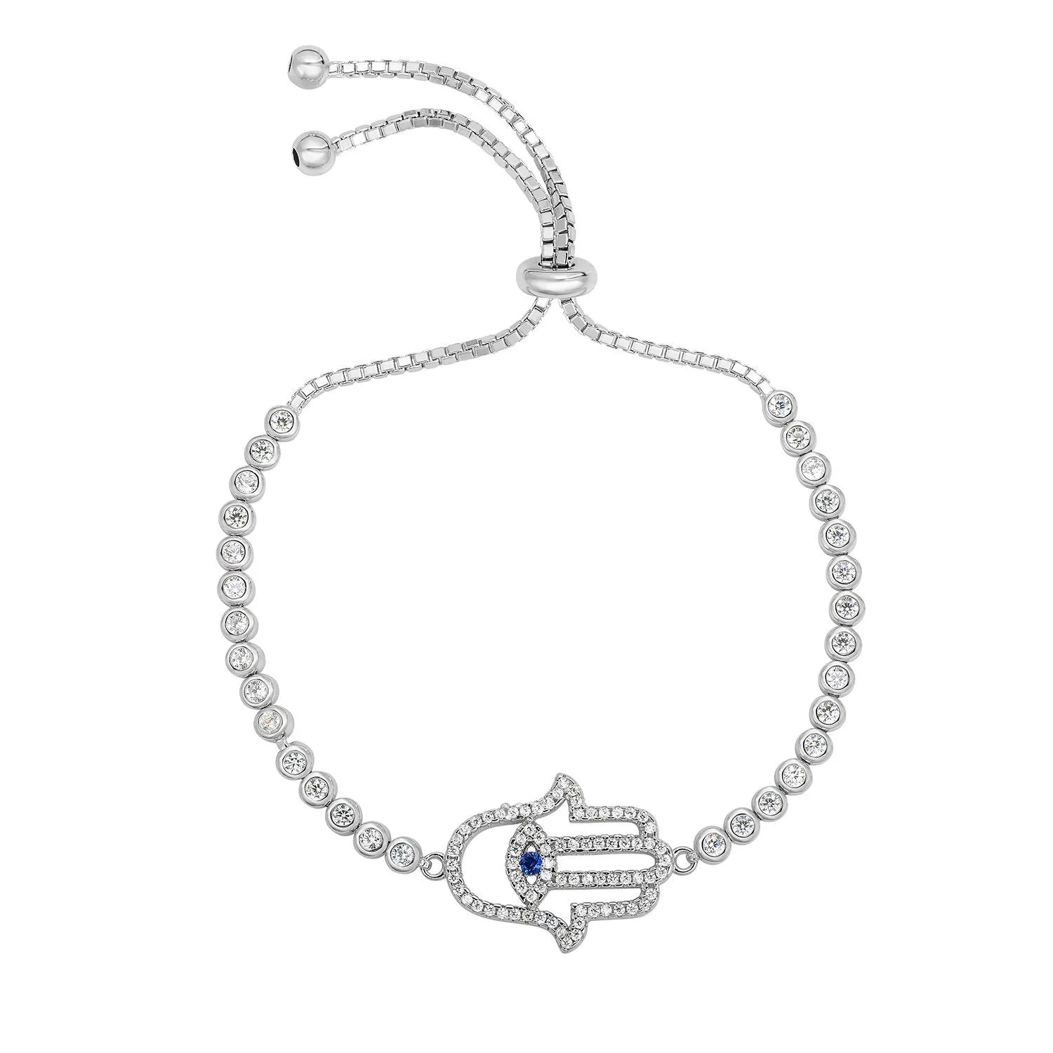 CZ Hamsa Hand Protection Kabbalah Bracelet in Sterling Silver