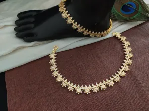 Dazzling Gold Plated Floral Anklets With Zircon Stones