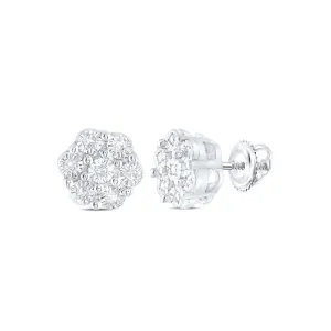 Diamond Stud Flower Earrings 925 Sterling Silver Screw Back