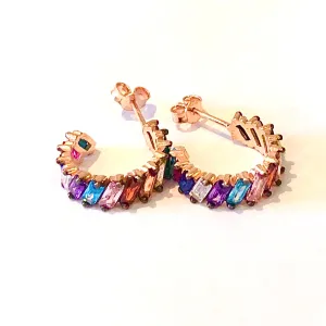 Earring with diagonal cut rainbow colored stones