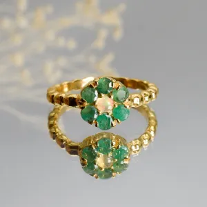 Emerald Flower Ring - Gold Emerald Ring - Opal Bubble Band