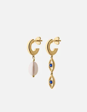 Evil Eye Hoop Earrings, Gold Vermeil w/Spinels & Pearls