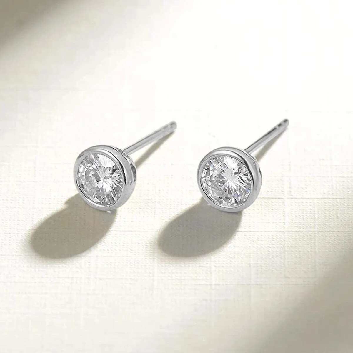 FANCIME 1 CTTW Moissanite Bezel 14K Solid White Gold Stud Earrings