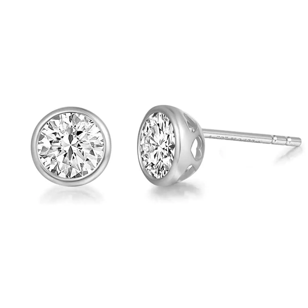 FANCIME 1 CTTW Moissanite Bezel 14K Solid White Gold Stud Earrings