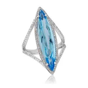 Fancy Cut Blue Topaz & Diamond Split Shank Ring