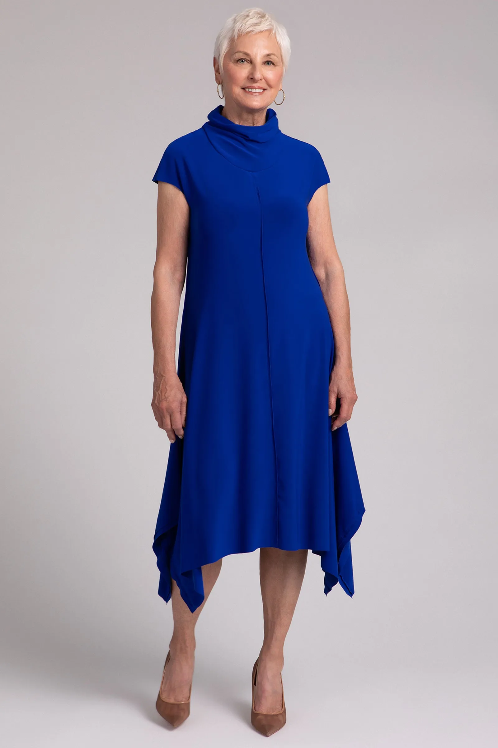 Flounce Funnel Neck Dress | Lapis