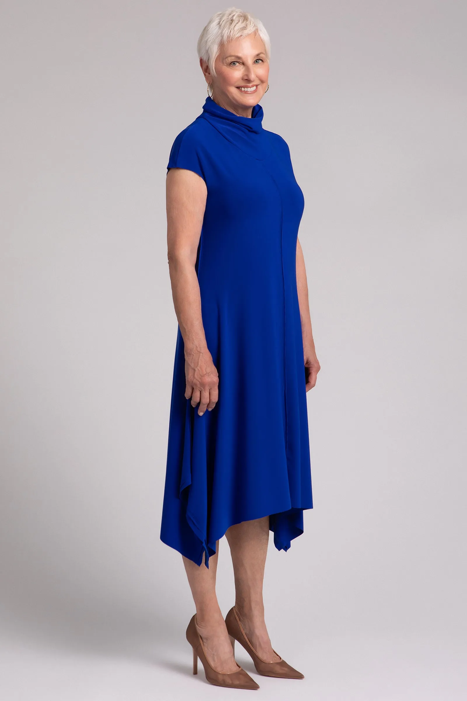 Flounce Funnel Neck Dress | Lapis