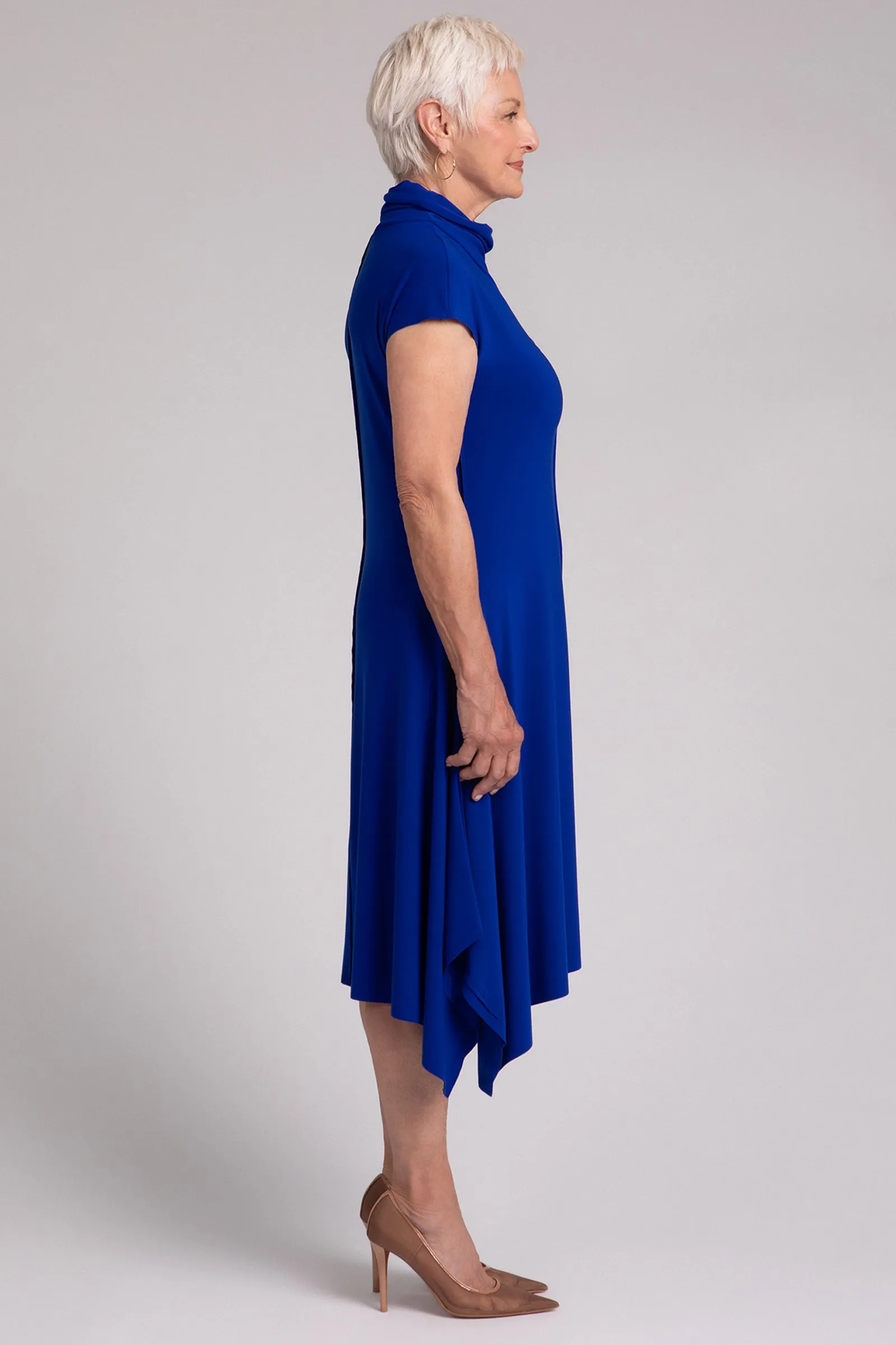 Flounce Funnel Neck Dress | Lapis