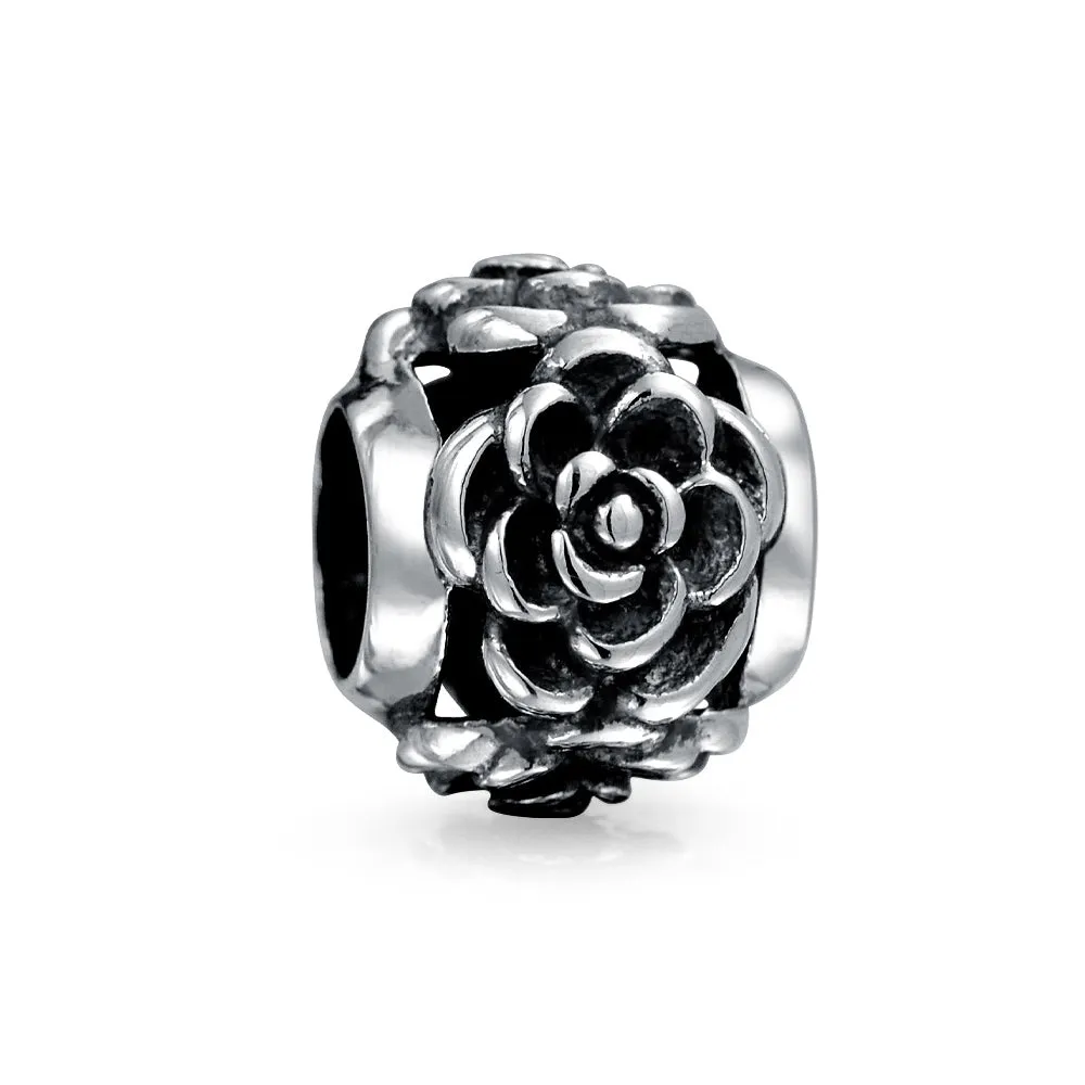 Flower Garden Spring Floral Rose Swirl Charm Bead .925 Sterling Silver