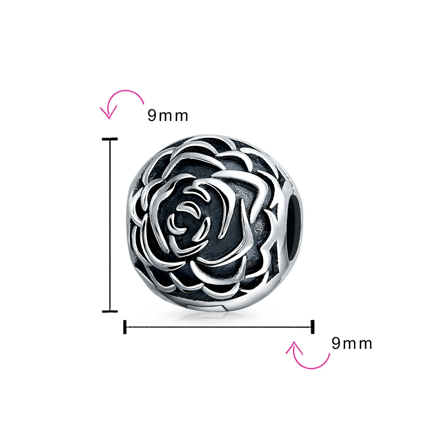 Flower Garden Spring Floral Rose Swirl Charm Bead .925 Sterling Silver