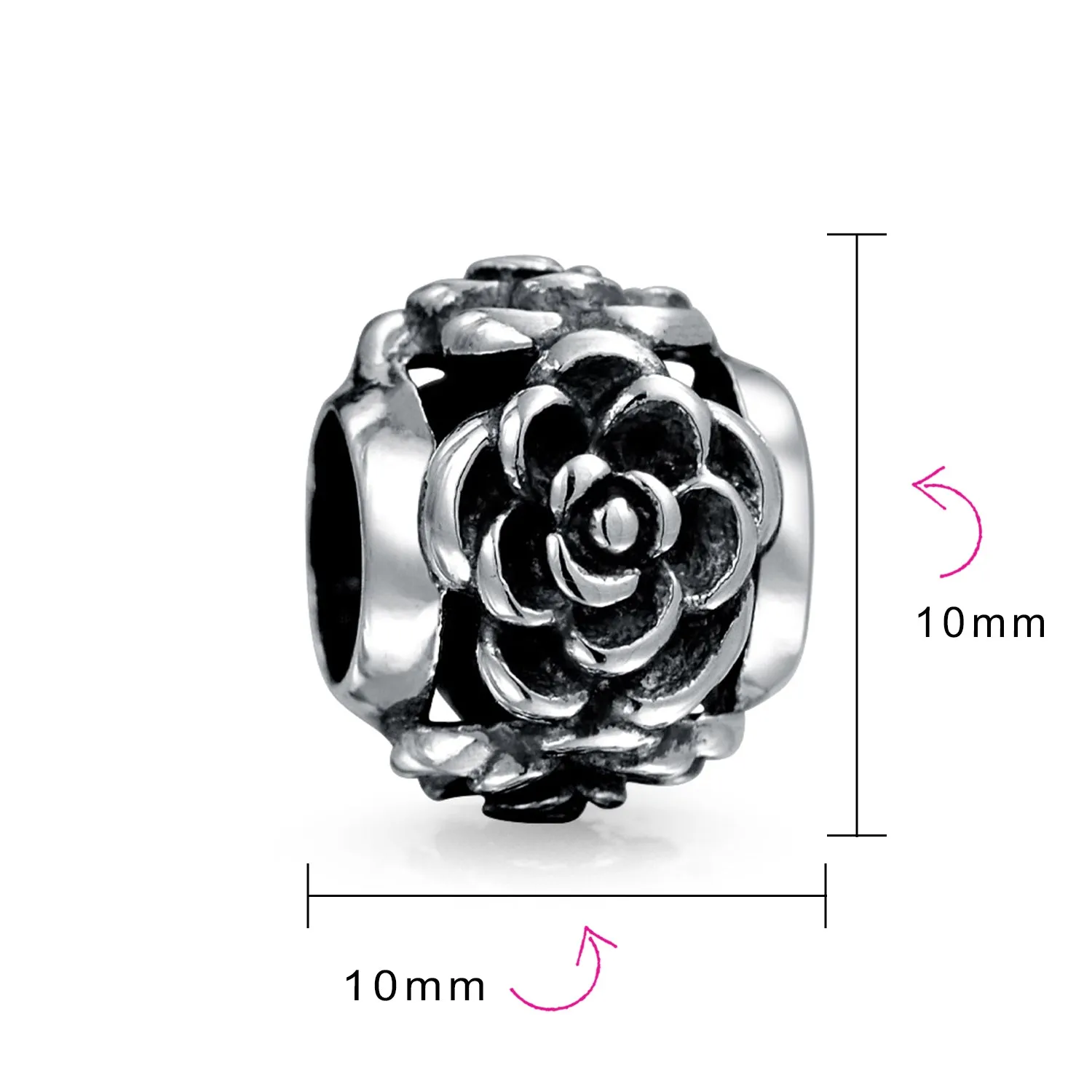 Flower Garden Spring Floral Rose Swirl Charm Bead .925 Sterling Silver