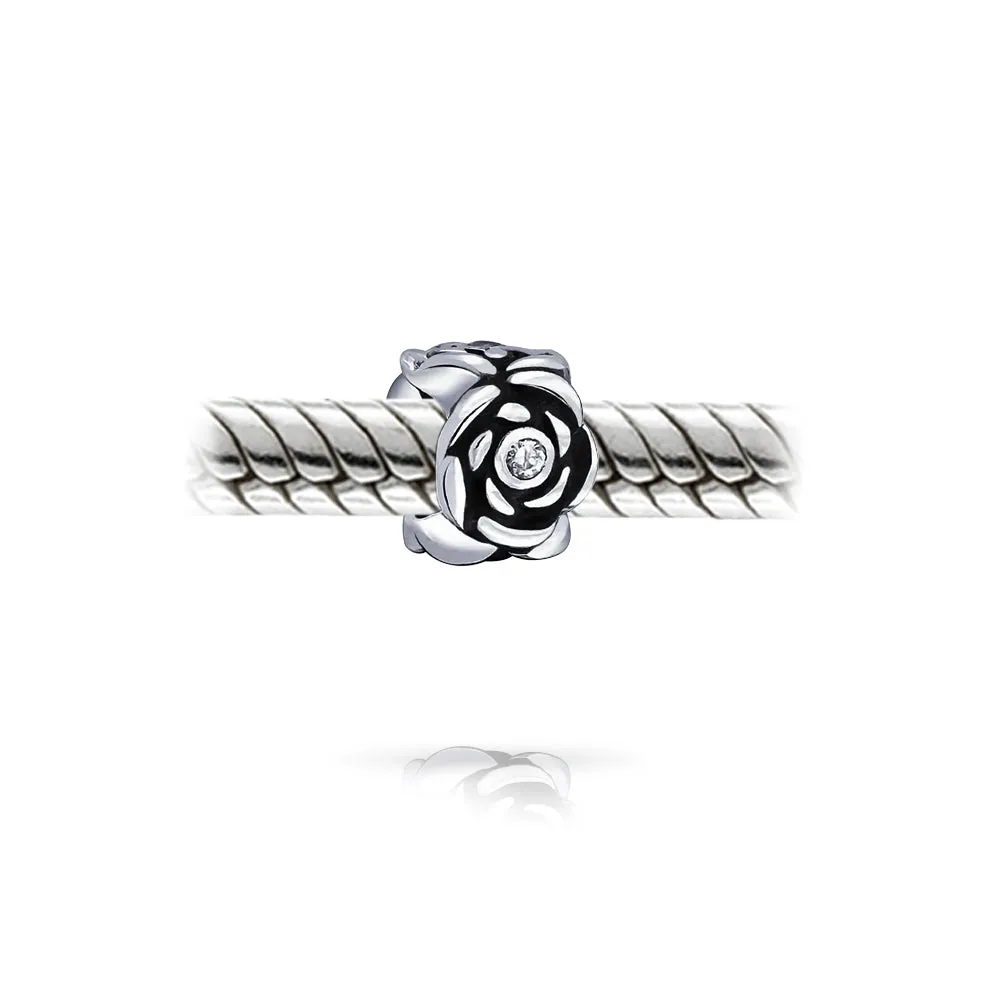 Flower Garden Spring Floral Rose Swirl Charm Bead .925 Sterling Silver