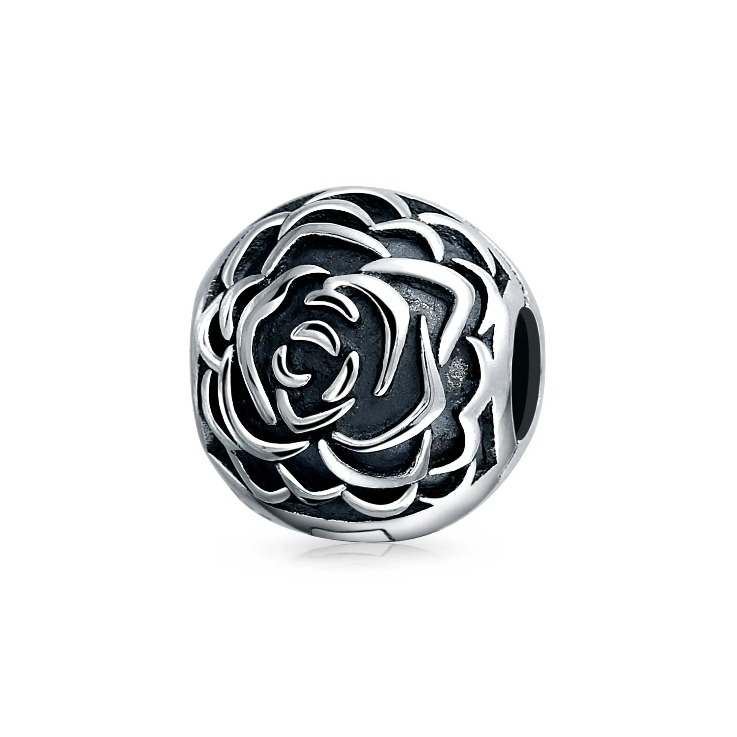 Flower Garden Spring Floral Rose Swirl Charm Bead .925 Sterling Silver