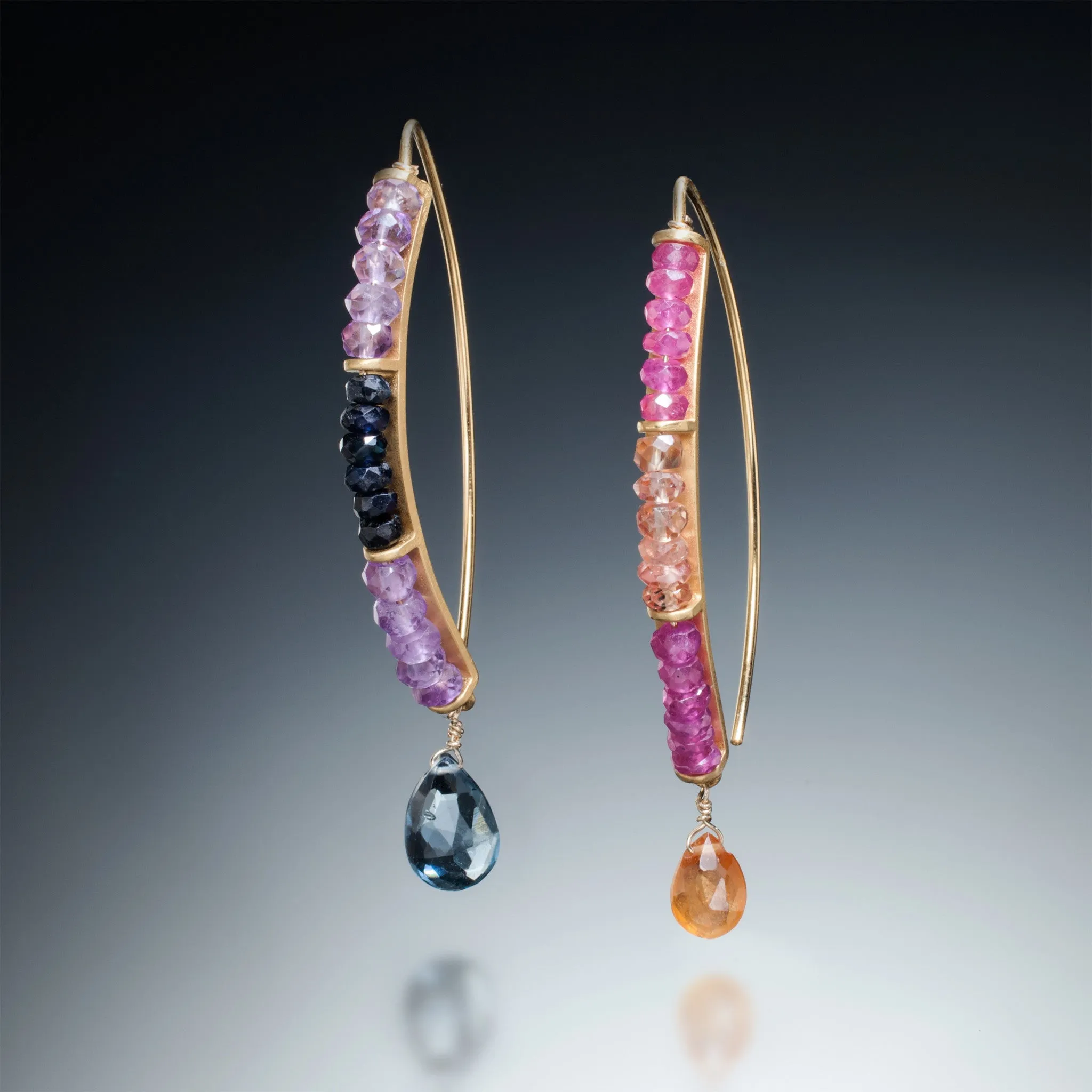 Gemstone Curve Earrings with Drop (gold)