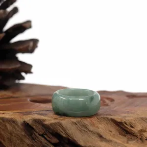 Genuine Burmese Blue-green Jadeite Jade Men's Band Ring