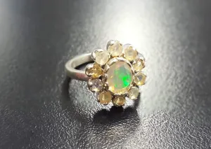 Genuine Opal Ring - Victorian Flower Ring - Vintage Statement Ring