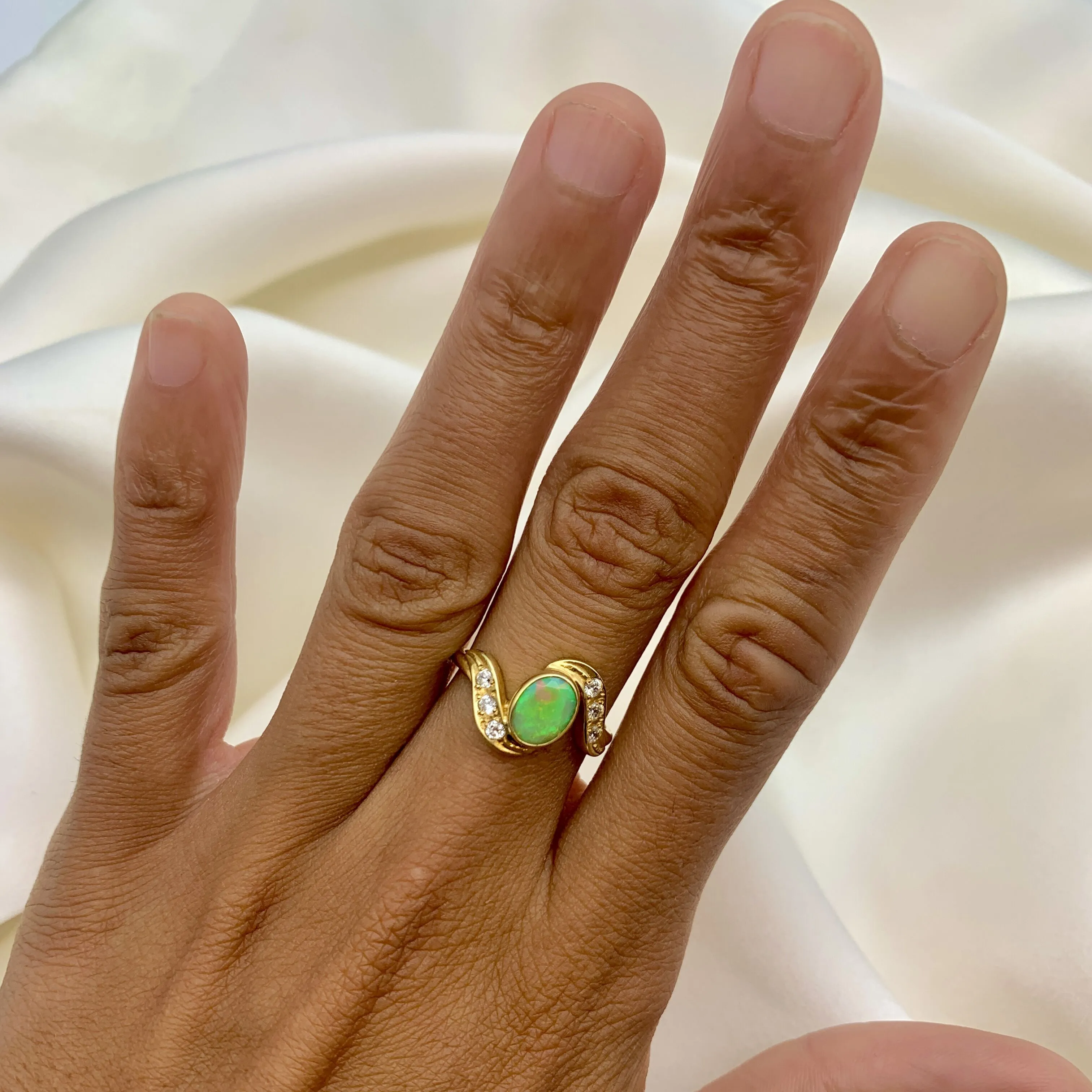 Gold Fire Opal Ring - Vintage Opal Ring - Gold Bezel Ring