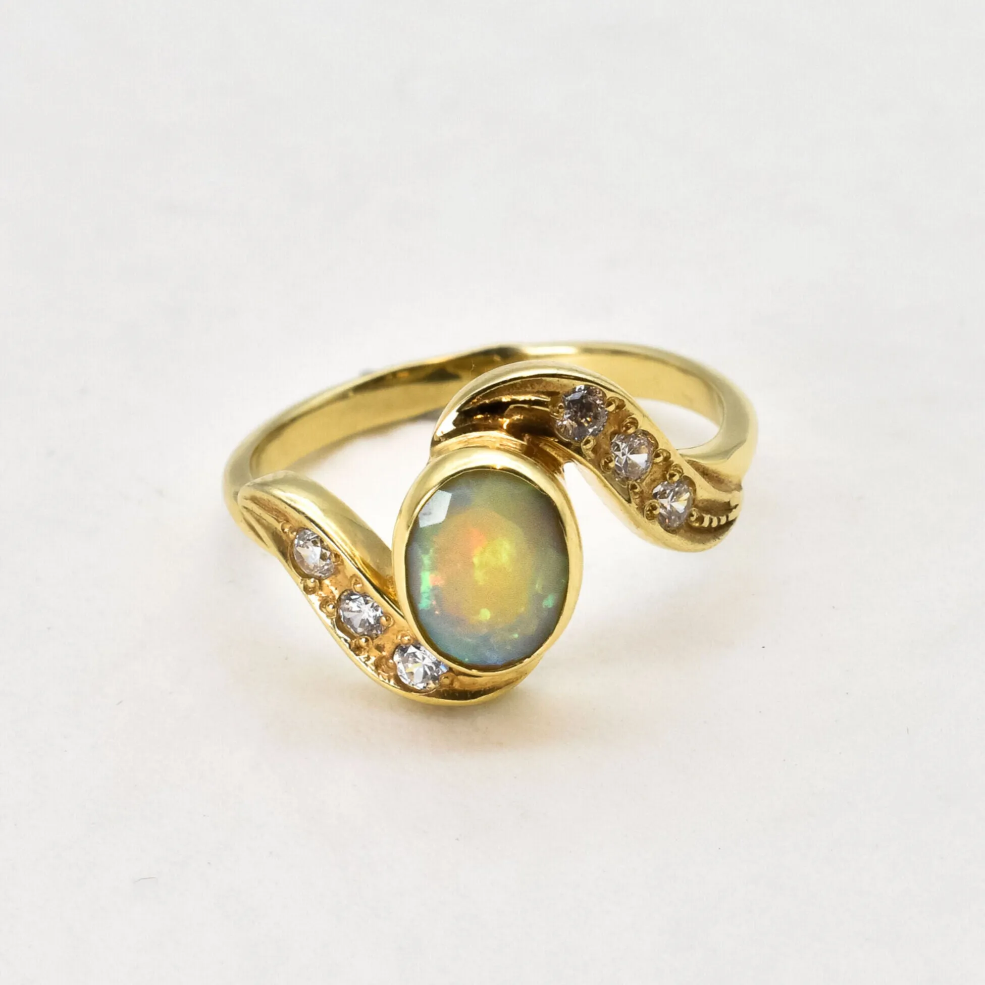 Gold Fire Opal Ring - Vintage Opal Ring - Gold Bezel Ring