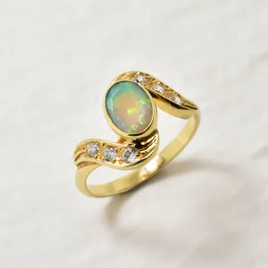 Gold Fire Opal Ring - Vintage Opal Ring - Gold Bezel Ring