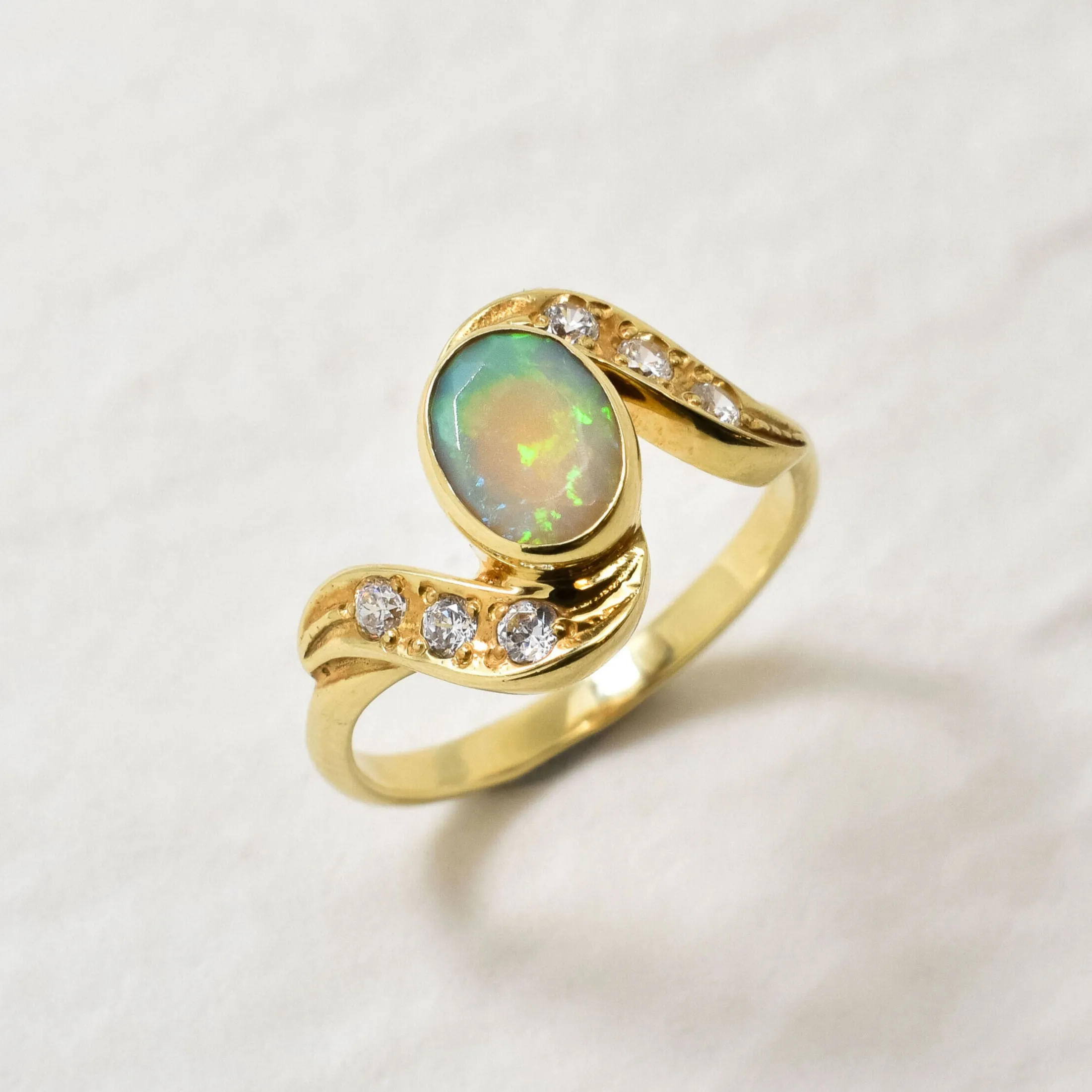 Gold Fire Opal Ring - Vintage Opal Ring - Gold Bezel Ring