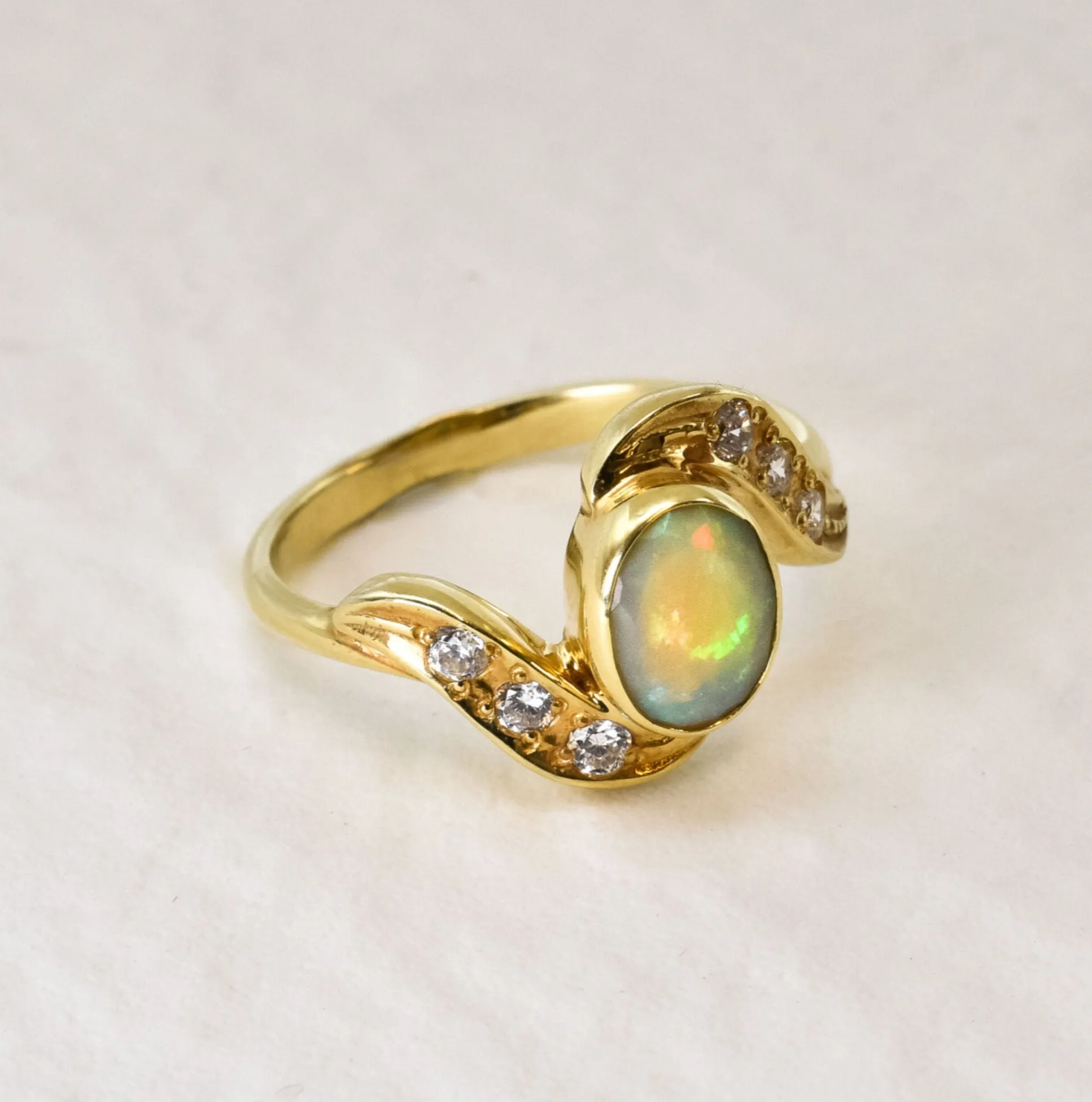 Gold Fire Opal Ring - Vintage Opal Ring - Gold Bezel Ring