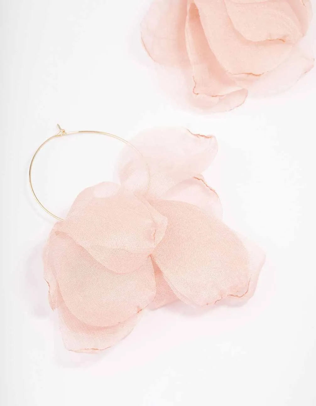 Gold Petal Leaves Fabric Hoop Earrings