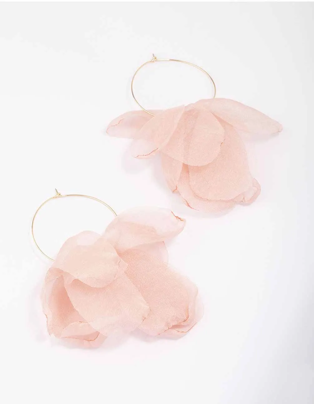 Gold Petal Leaves Fabric Hoop Earrings