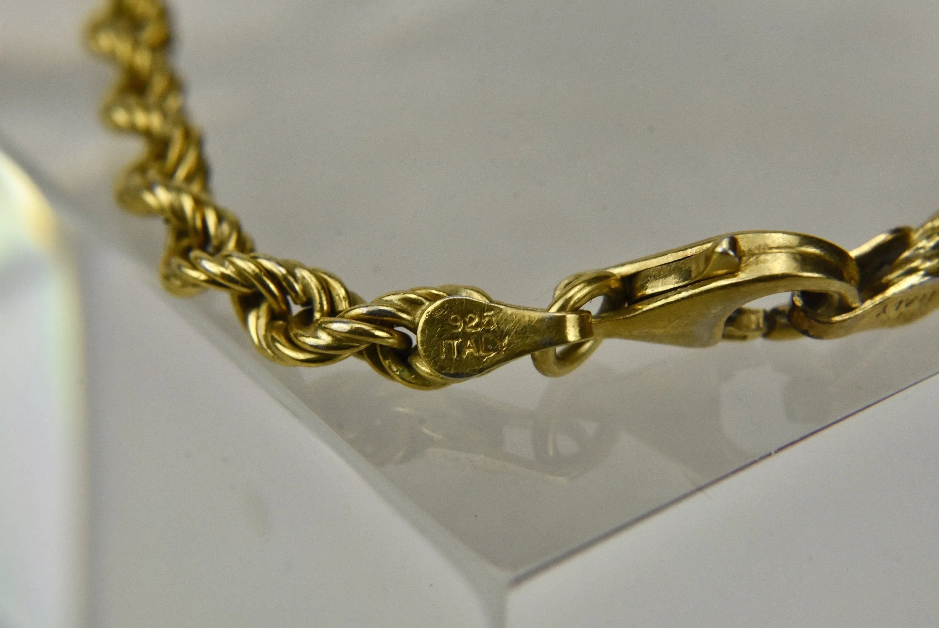 Gold Tone Sterling Silver Twist Rope Chain Italian Bracelet