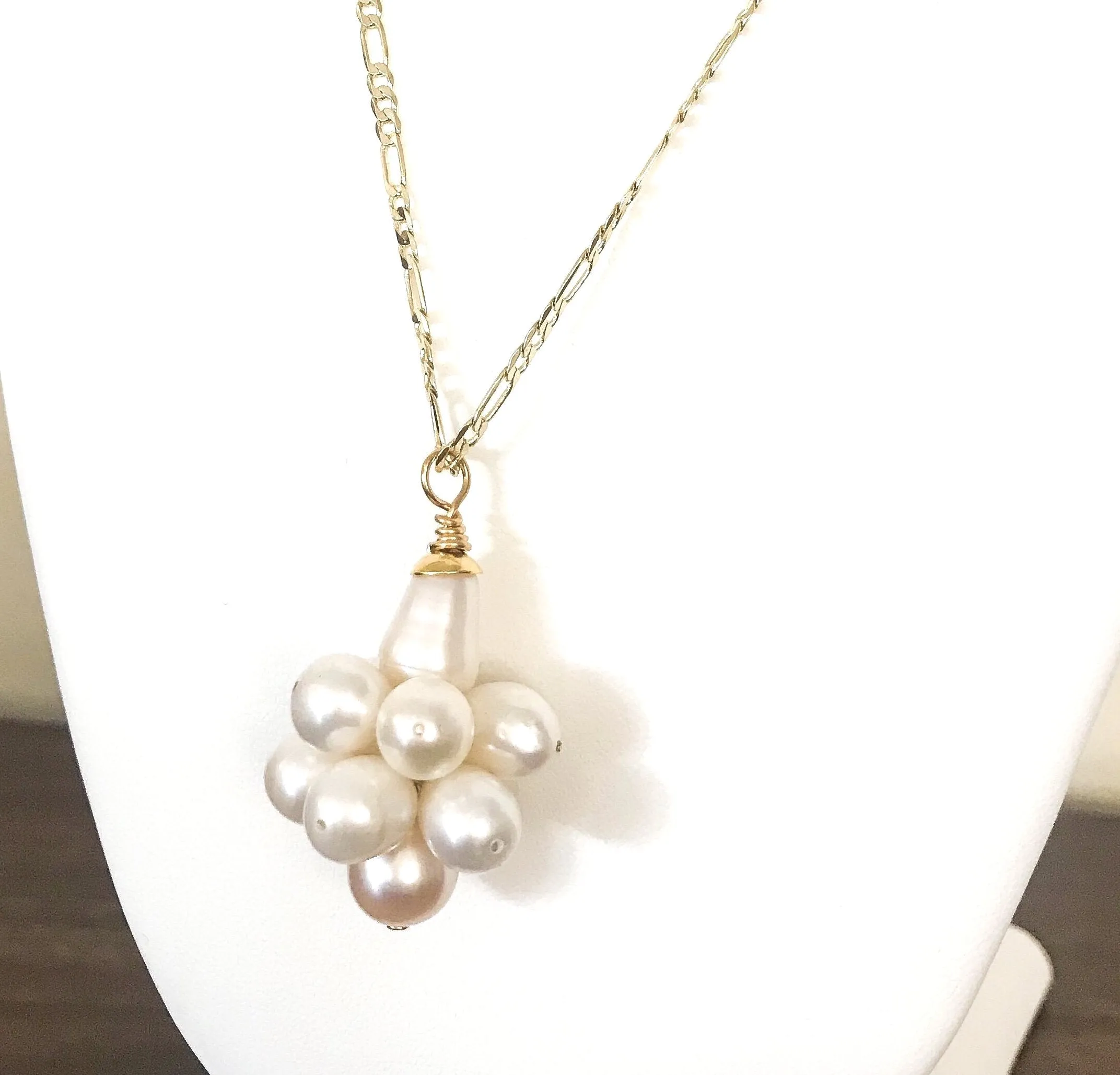 Grace - Natural White Clustered Pearl Necklace