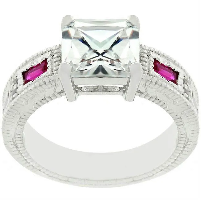 Halle 3ct Princess CZ Ruby Baguette Engagement Ring | 4ct