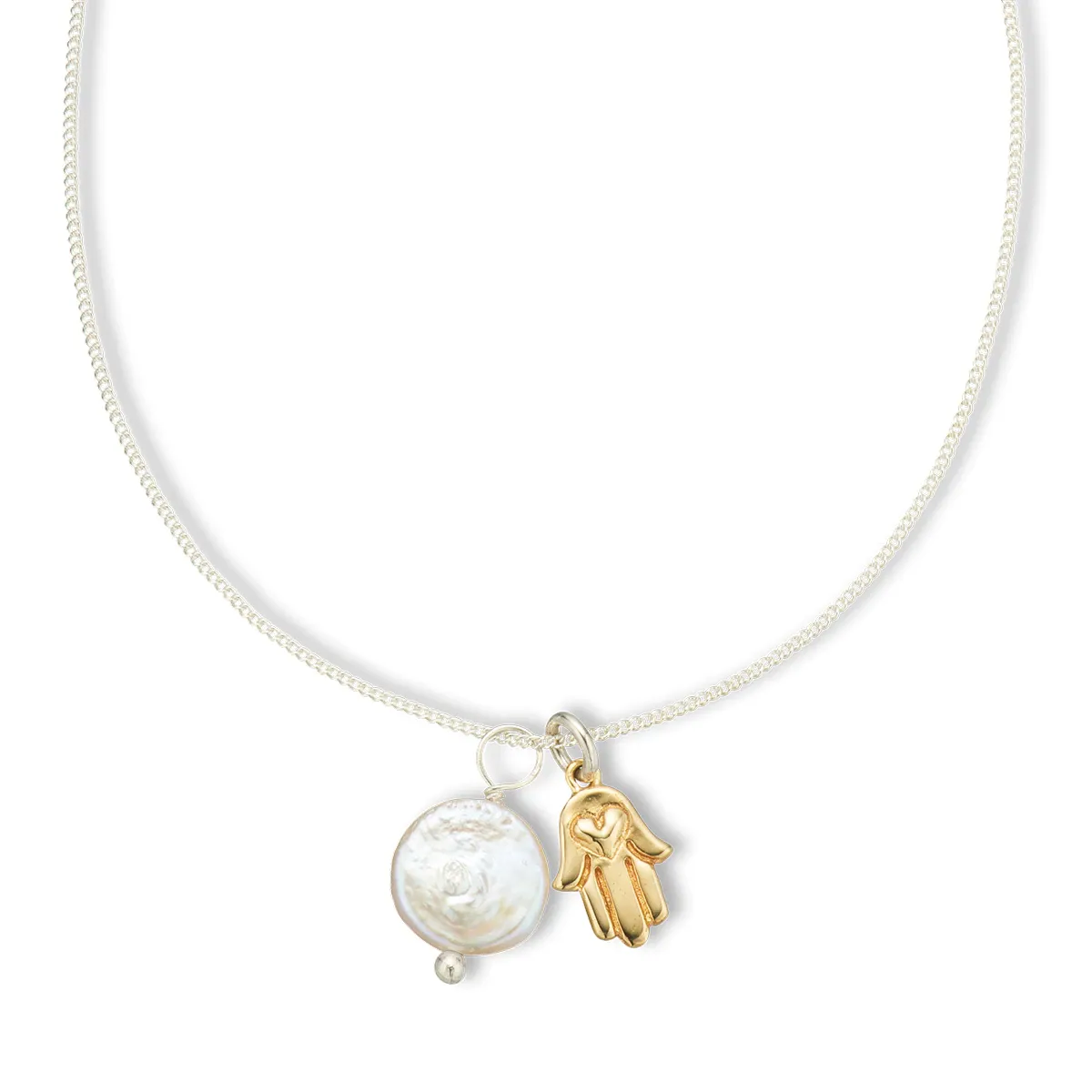 Hamsa and Pearl Amulet Necklace