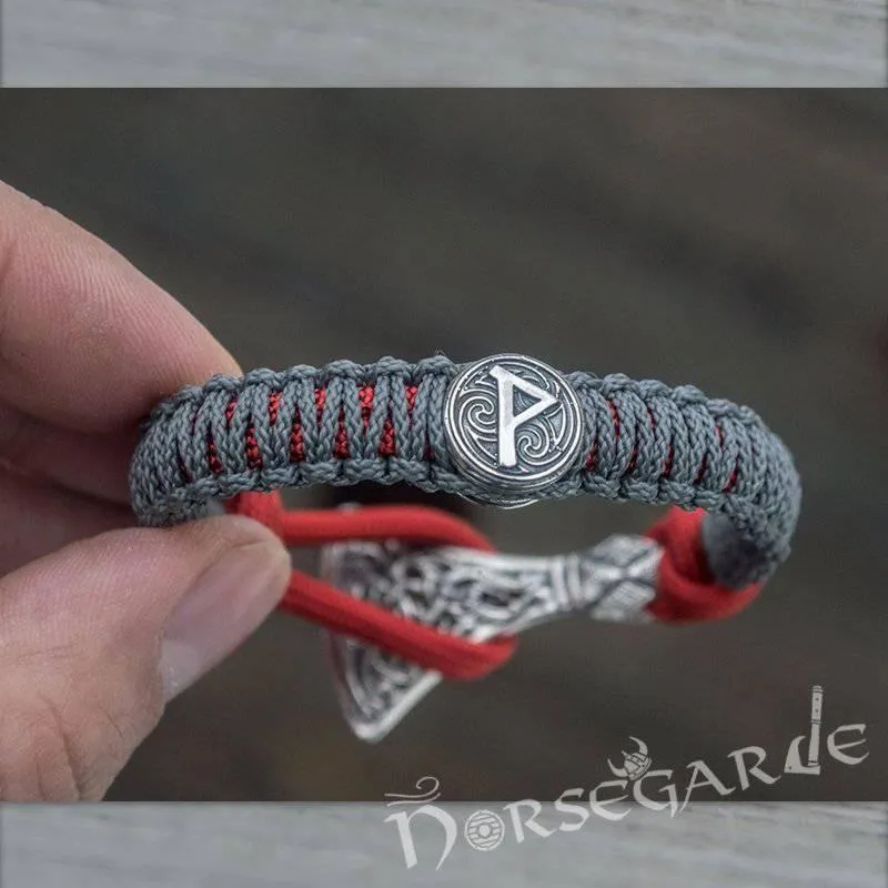 Handcrafted Embers Paracord Bracelet with Axe Head and Rune - Sterling Silver