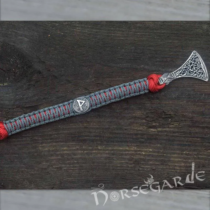 Handcrafted Embers Paracord Bracelet with Axe Head and Rune - Sterling Silver