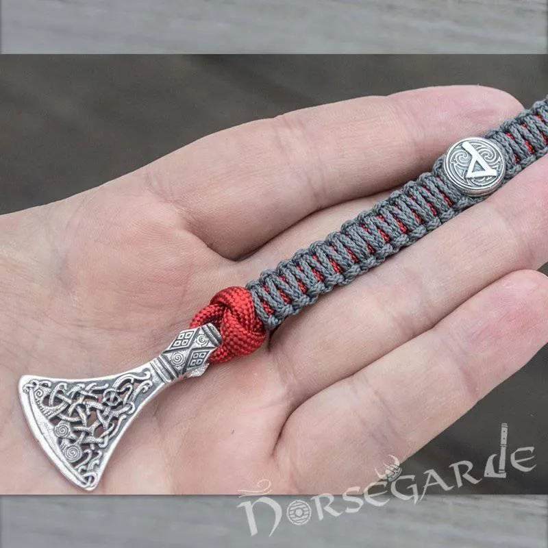 Handcrafted Embers Paracord Bracelet with Axe Head and Rune - Sterling Silver