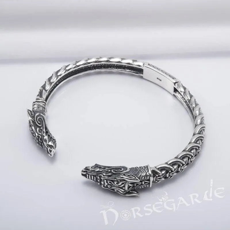 Handcrafted Fenrir Wolf Torc Bracelet - Sterling Silver